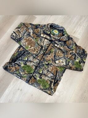 Cabela's Green Brown Gray Camo Fleece Jacket